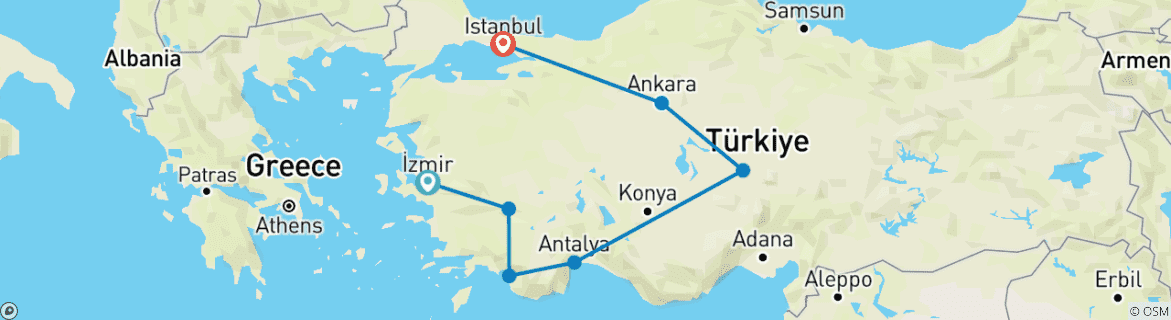 Image d'une carte montrant l'itinéraire du circuit