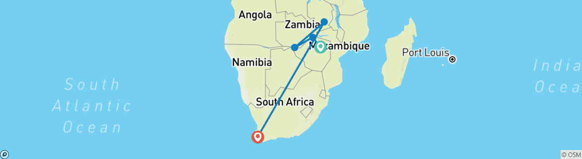 Karte mit der Reiseroute