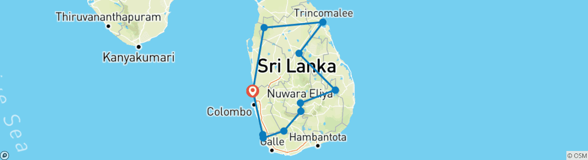 Image d'une carte montrant l'itinéraire du circuit