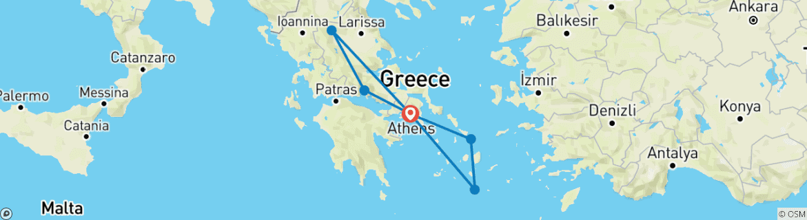 Image of a map showing the route of the tour