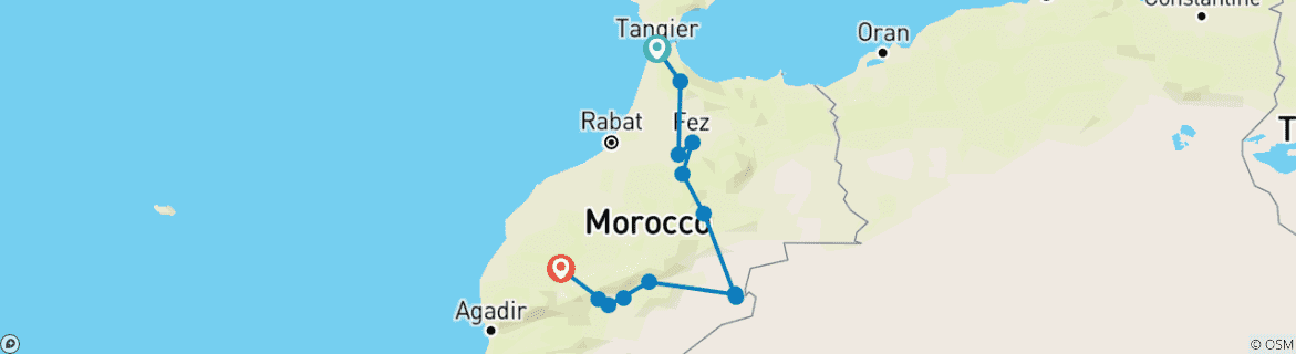 Image d'une carte montrant l'itinéraire du circuit