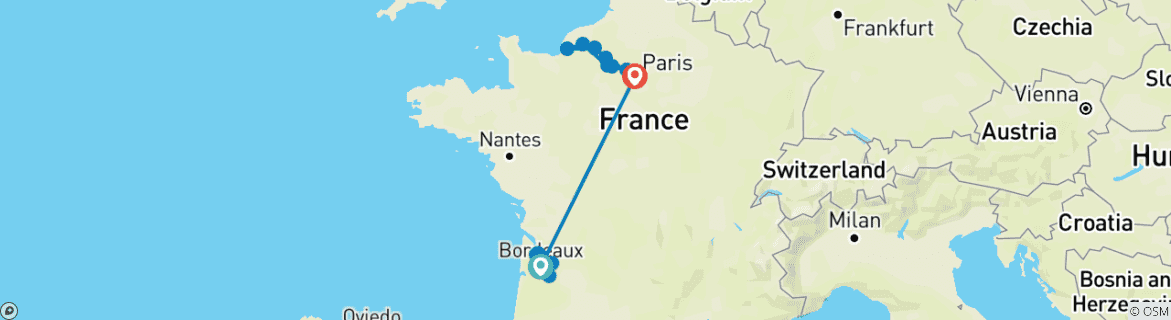 Image of a map showing the route of the tour