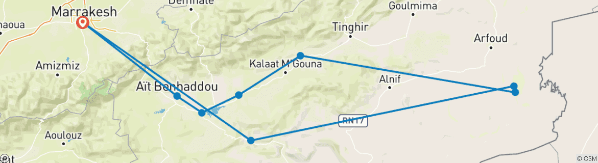 Image d'une carte montrant l'itinéraire du circuit