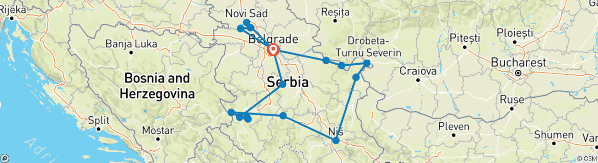 Foto van een kaart met de route van de rondreis