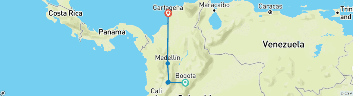 Image of a map showing the route of the tour