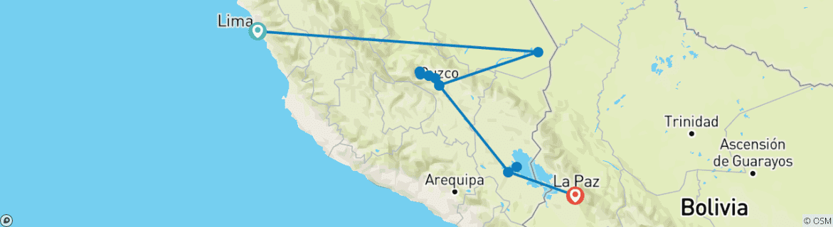 Image of a map showing the route of the tour