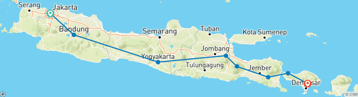 Image of a map showing the route of the tour