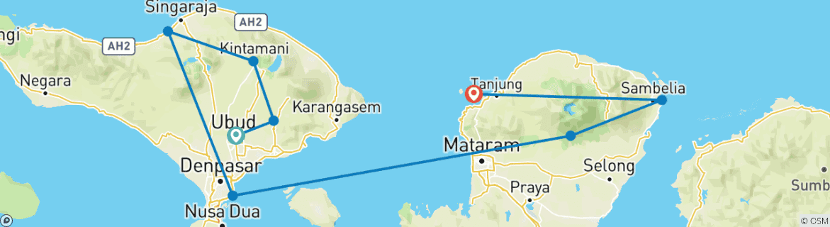 Image of a map showing the route of the tour