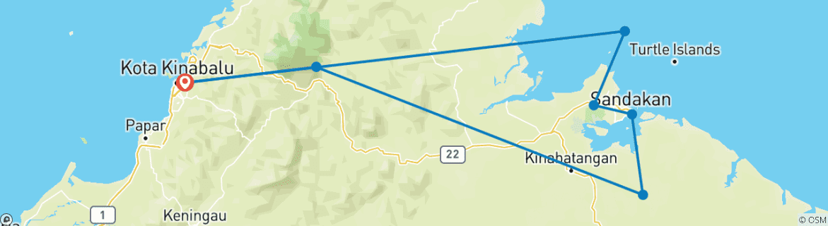 Image of a map showing the route of the tour