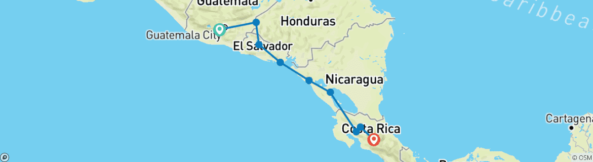 Image of a map showing the route of the tour