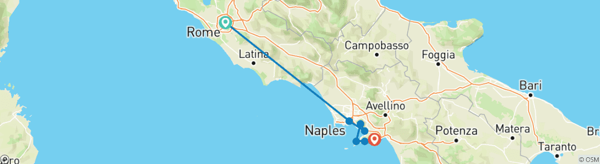 Image of a map showing the route of the tour