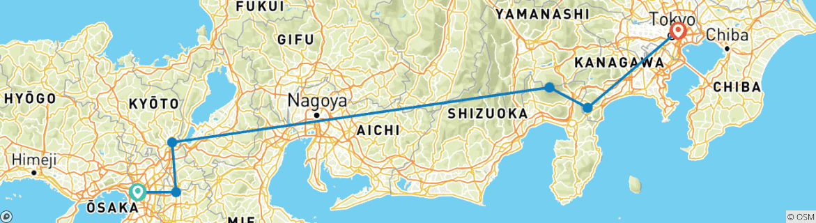 Image of a map showing the route of the tour