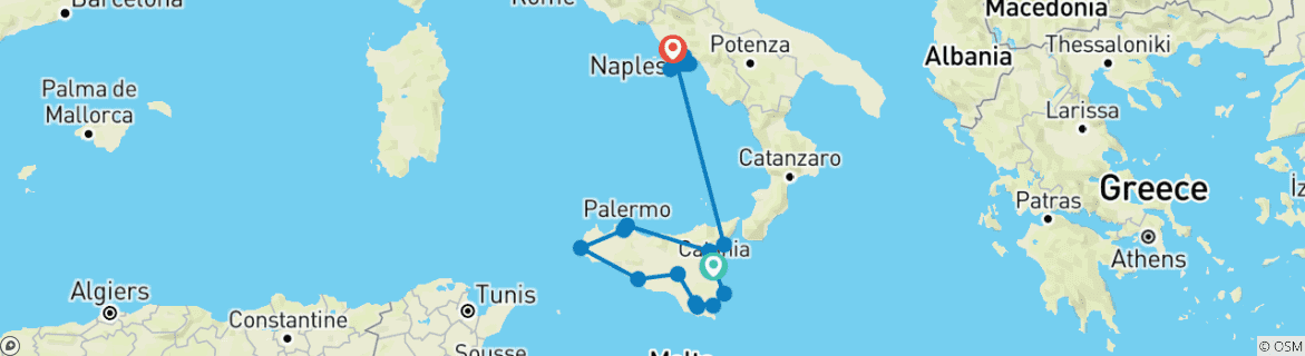 Foto van een kaart met de route van de rondreis