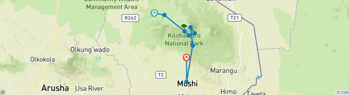 Karte mit der Reiseroute