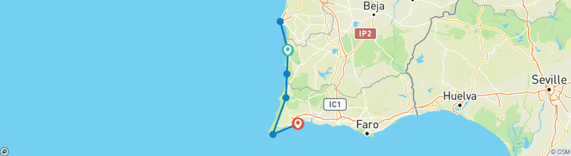 Carte du circuit Costa Vicentina : circuit à vélo autoguidé dans le parc naturel