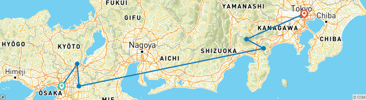 Foto van een kaart met de route van de rondreis