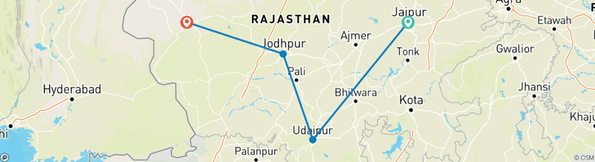 Image of a map showing the route of the tour
