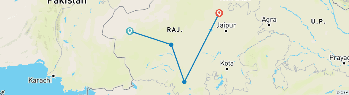 Image of a map showing the route of the tour