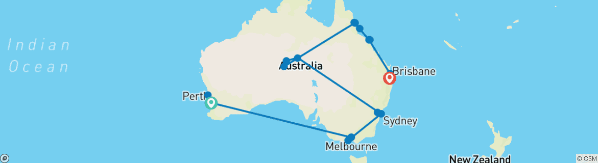 Image of a map showing the route of the tour