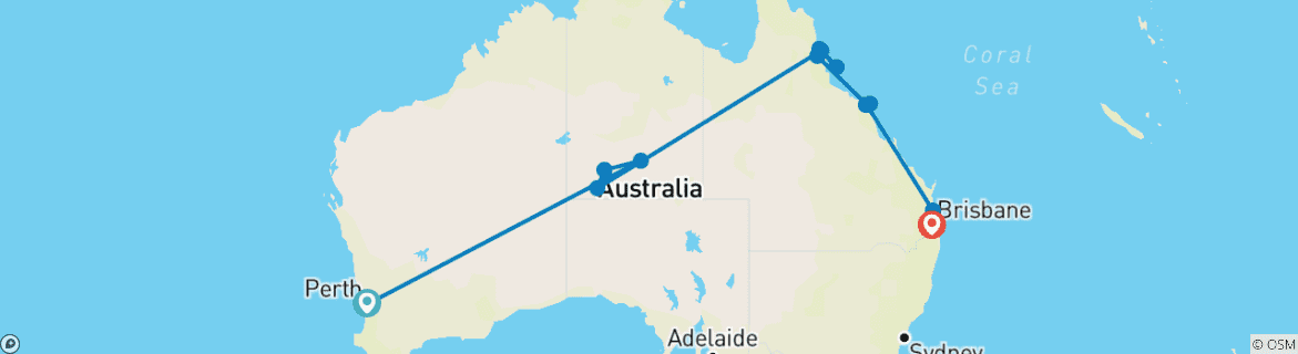 Image of a map showing the route of the tour
