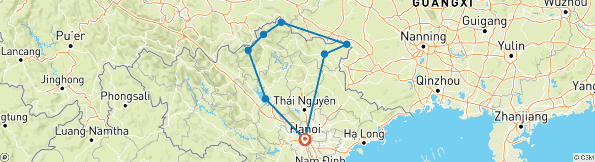 Image d'une carte montrant l'itinéraire du circuit