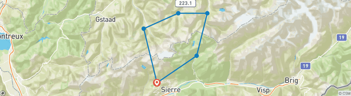 Image d'une carte montrant l'itinéraire du circuit
