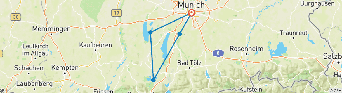 Image d'une carte montrant l'itinéraire du circuit