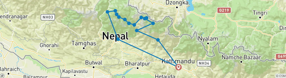 Foto van een kaart met de route van de rondreis