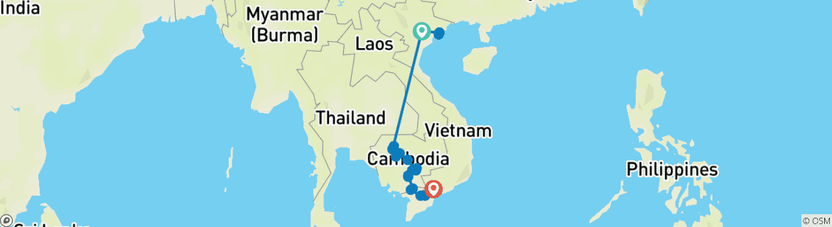 Image of a map showing the route of the tour