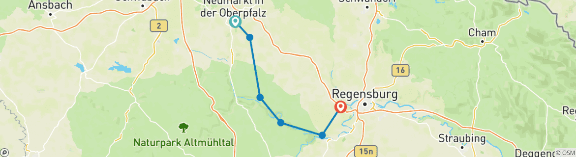 Image d'une carte montrant l'itinéraire du circuit
