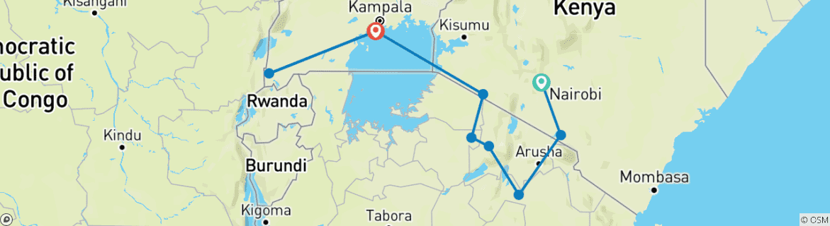 Foto van een kaart met de route van de rondreis