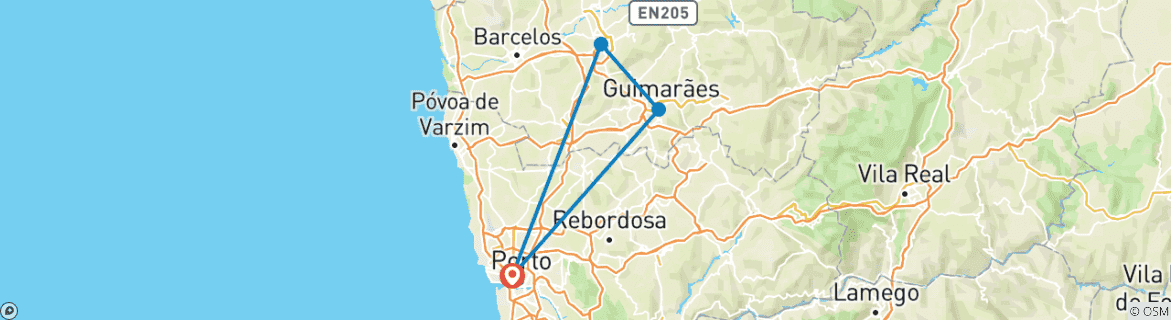 Image of a map showing the route of the tour