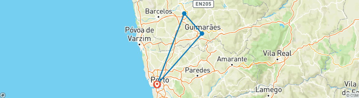 Image of a map showing the route of the tour