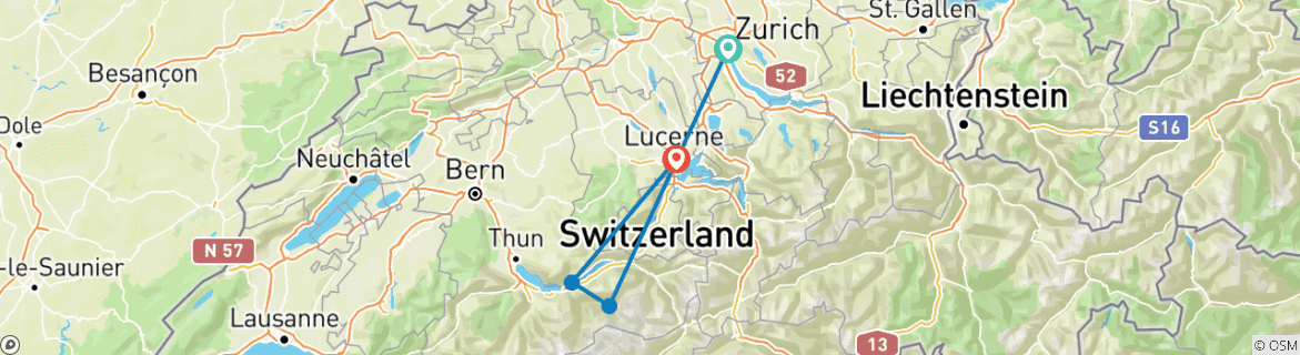 Image of a map showing the route of the tour