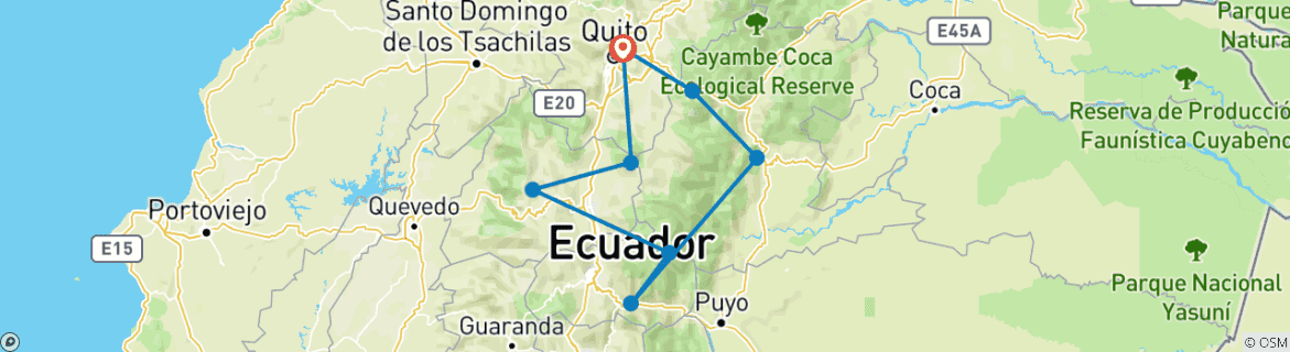Image d'une carte montrant l'itinéraire du circuit