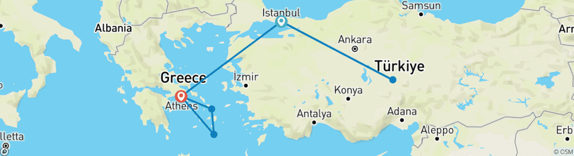 Foto van een kaart met de route van de rondreis