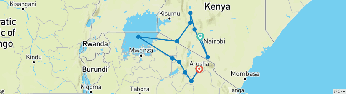 Karte mit der Reiseroute