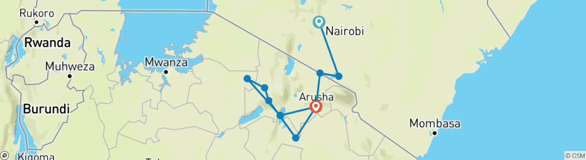 Foto van een kaart met de route van de rondreis