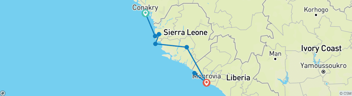 Foto van een kaart met de route van de rondreis