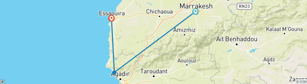 Image d'une carte montrant l'itinéraire du circuit