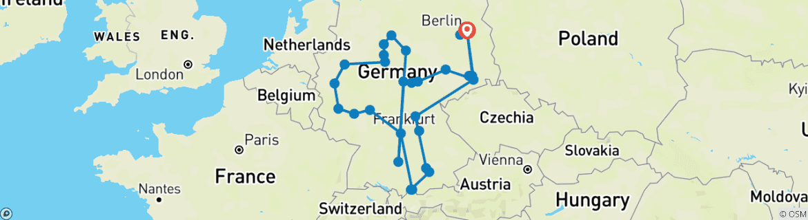 Image d'une carte montrant l'itinéraire du circuit