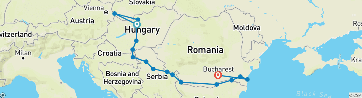 Image of a map showing the route of the tour