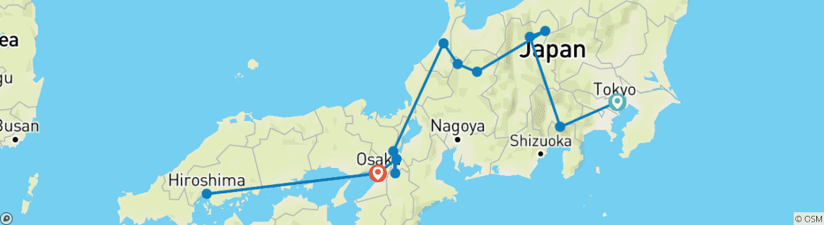 Foto van een kaart met de route van de rondreis