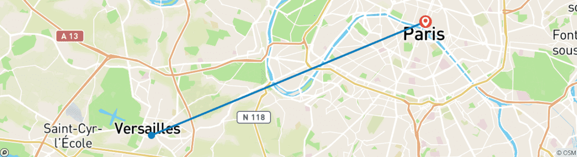 Image of a map showing the route of the tour