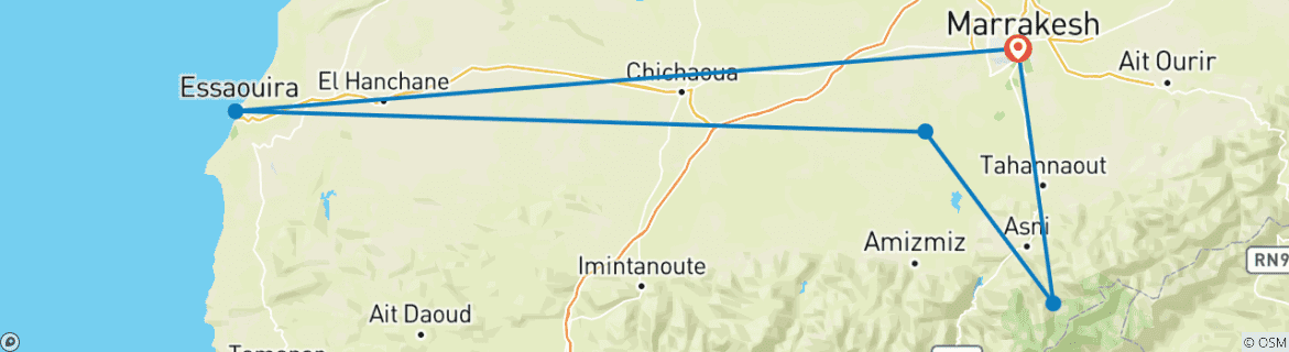 Karte mit der Reiseroute