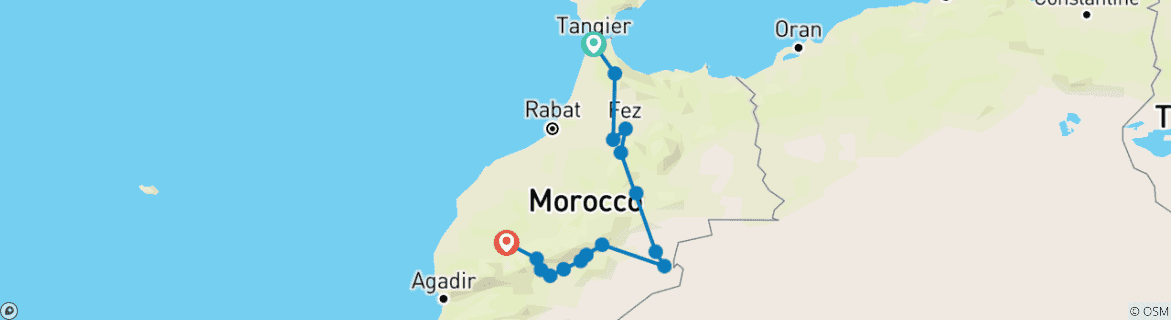 Image d'une carte montrant l'itinéraire du circuit