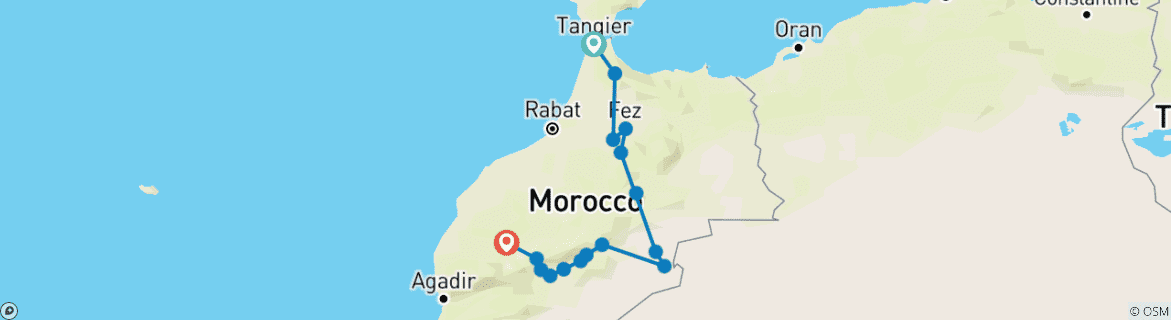 Image d'une carte montrant l'itinéraire du circuit