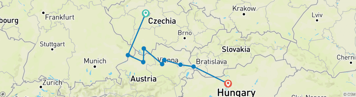 Image of a map showing the route of the tour
