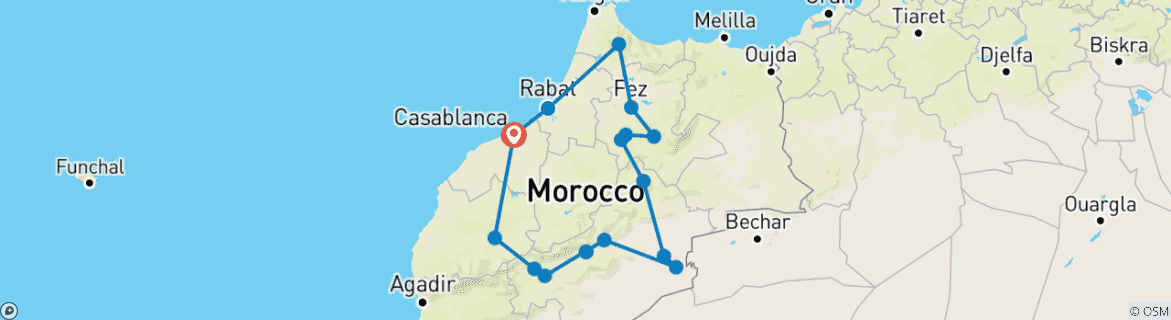 Image d'une carte montrant l'itinéraire du circuit