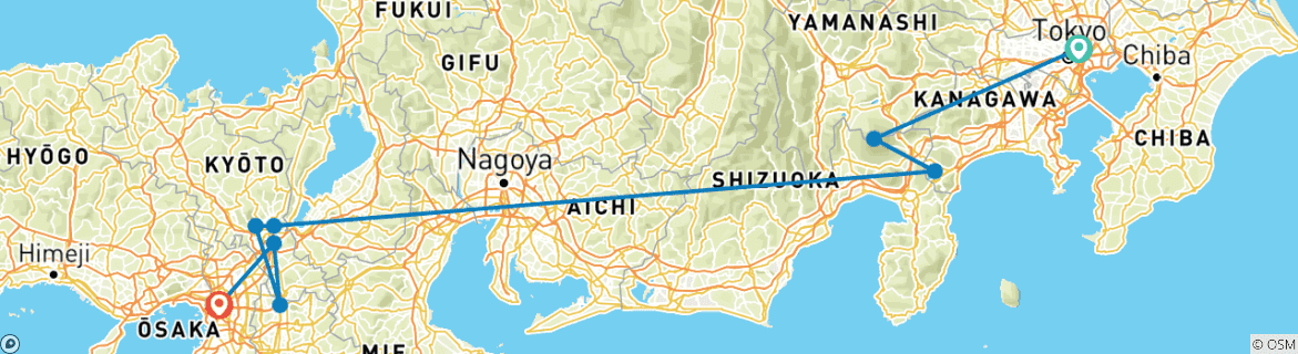 Foto van een kaart met de route van de rondreis